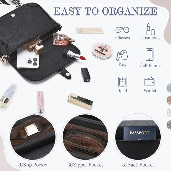 Crossbody Bag Women Vegan Leather Small Shoulder Purse Adjustable Strap - Picture 3 of 7